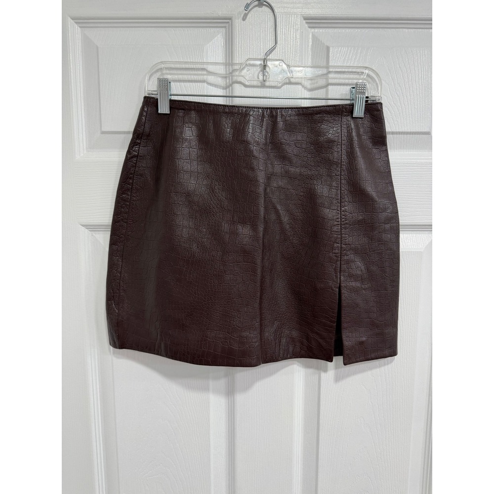 Wilsons Leather Dark Brown Faux Leather Mini Skirt